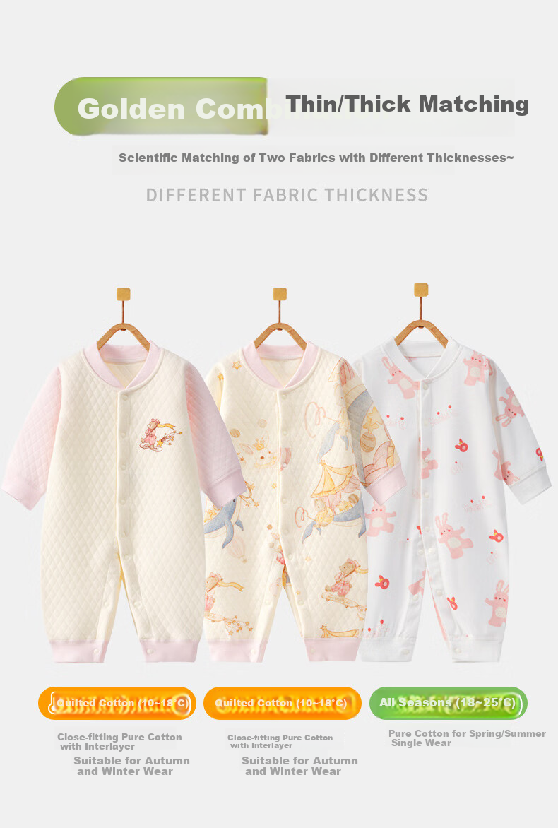 Banjewel Baby Clothes Spring Autumn Quilted Thickened Cotton Romper Three-Piece Set 59cm 1