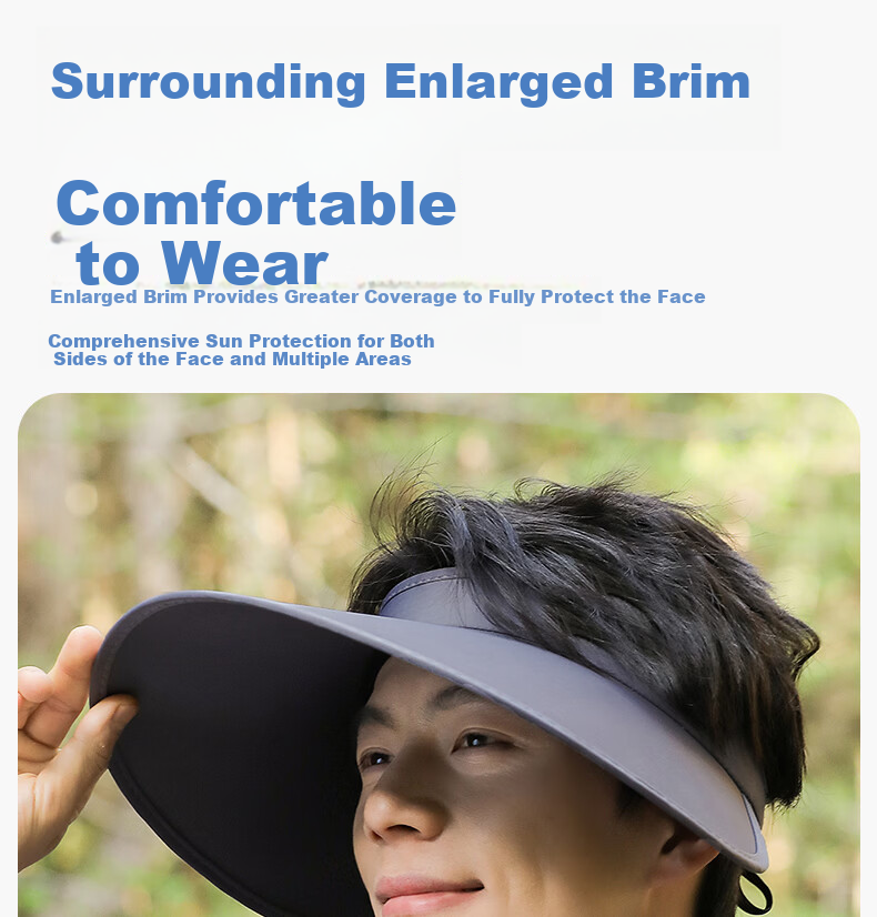 Romon Men's Sun Protection Hat Large Brim Ice Silk Open Top Sunshade Hat Summer Outdoor UV Protection Face Covering Slim Face Sun Hat 4