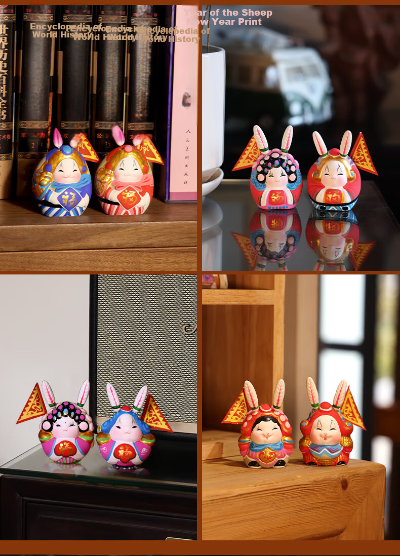 Jitu Workshop Beijing Paired Rabbit Clay Figurines Desktop Ornaments Housewarming Home Decor Lucky Rabbit Figurines - Pair 3