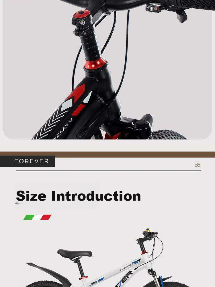 FOREVER Children's Mountain Bike Gear Shift for Boys and Girls Ages 6-15, Black and Red Integrated Wheel, 22-inch 19