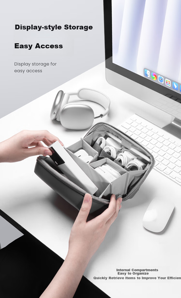 Pack All Multi-Functional Digital Accessories Storage Bag Large Capacity Charger Data Cable Organizer Accessories Bag Off-White 7
