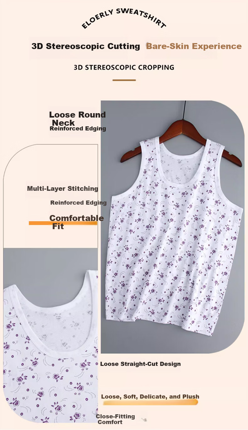 Langsha 2-Pack Cotton Vests for Middle-aged and Elderly Women, Loose Fit Thin Sleeveless Undershirts for Moms, Plus Size Elderly Sweat Shirts 2