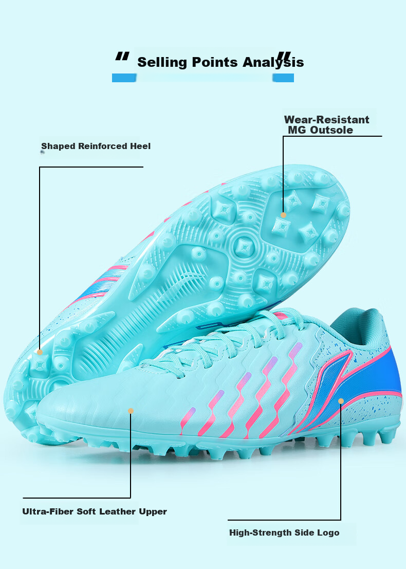 Li-Ning Men's Adult Football Shoes MG Short Studs Youth Professional Training Competition Non-Slip Short Grass Sports Shoes Size 39.5 2