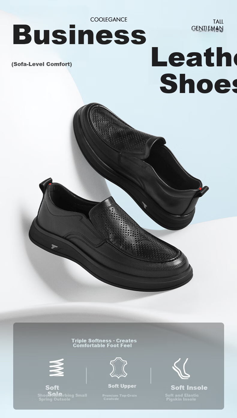 Belle Men's Slip-On Casual Leather Shoes Summer 2026 Breathable Commuter Business Shoes Black Perforated A2393 Size 40 1