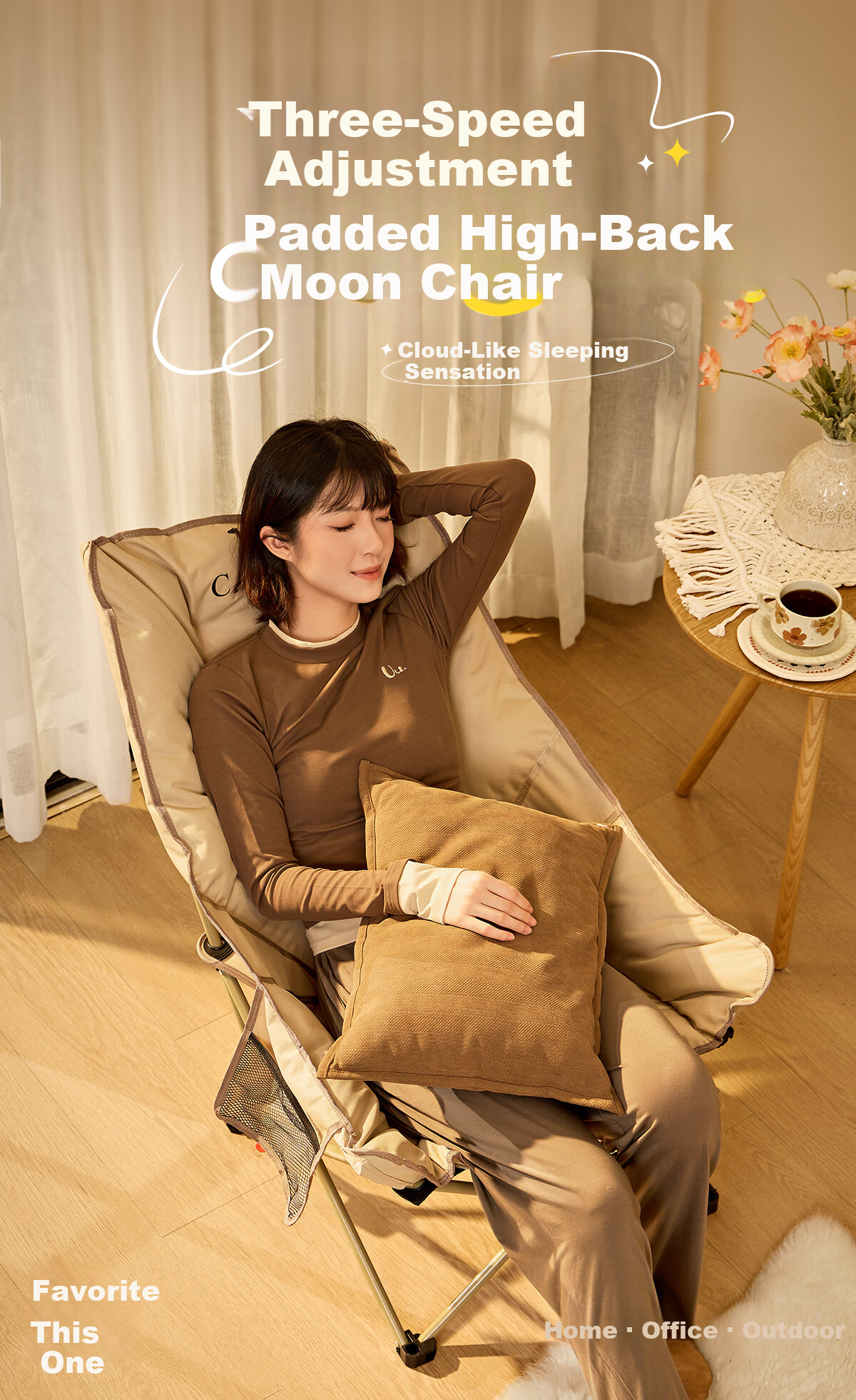 CAMEL Padded Folding Recliner Chair Home Balcony Leisure Nap Portable Lazy Camping Chair with Footrest Pad 1