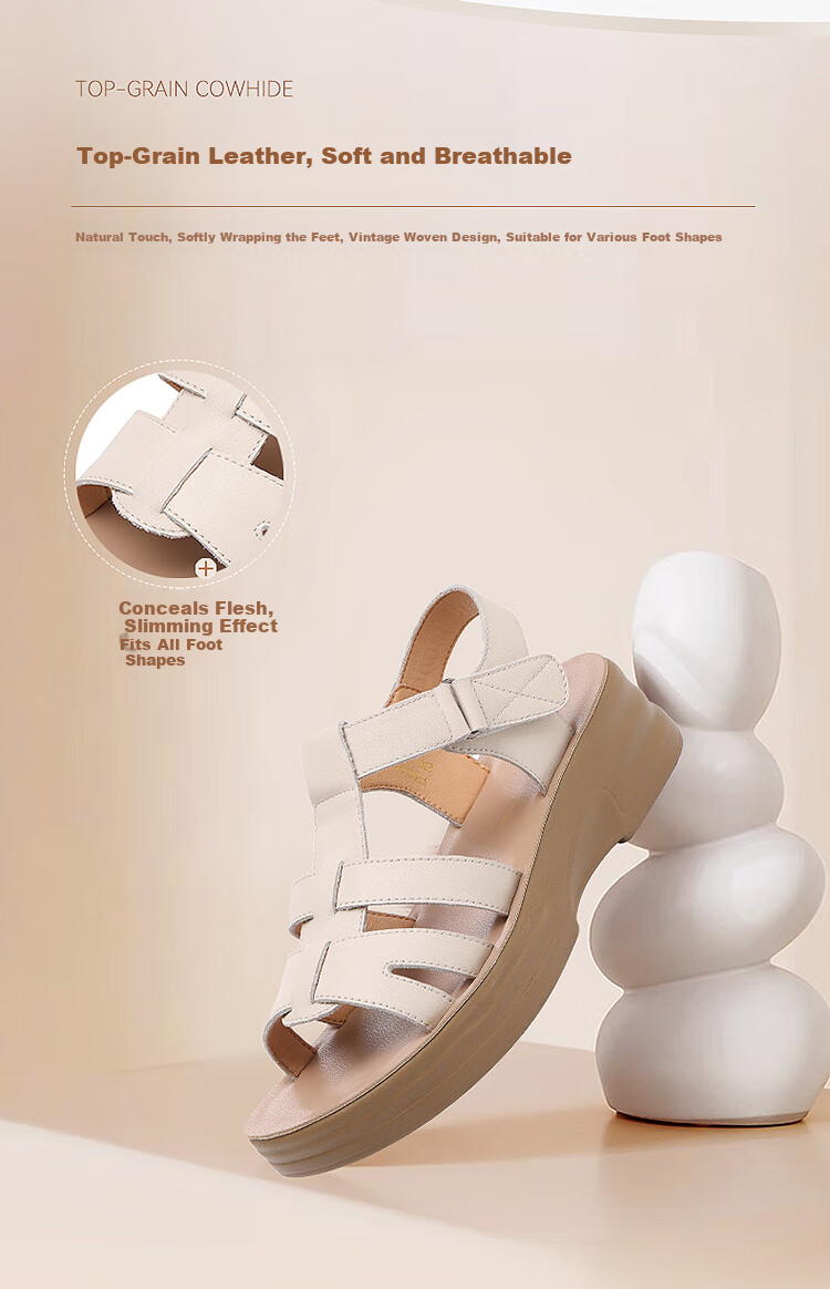 Red Dragonfly Women's Soft Sole Comfortable Commuter Leather Sandals Wedge Soft Leather Slippers WTK251662 Off-White Size 37 4