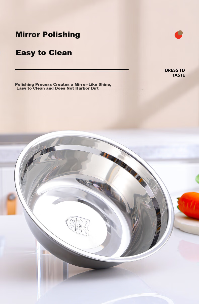 Oluoti 304 Stainless Steel Soup Bowl Commercial Dough Mixing Bowl Kitchen Marinating Seasoning Bowl Thickened Egg Beating Vegetable Washing Bowl 26cm 6