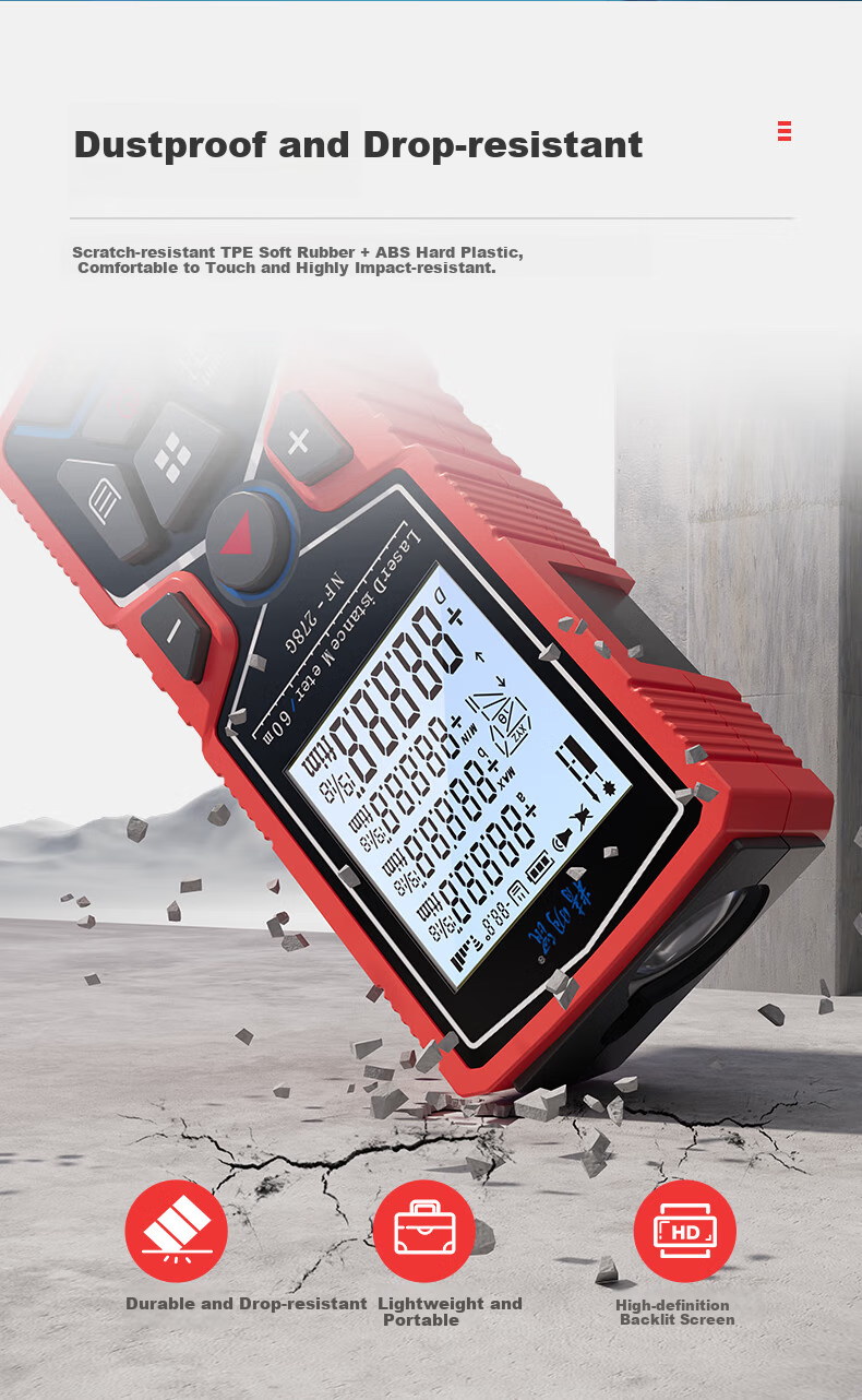 Smart Mouse NF-278G-60 Green Light Laser Distance Meter Handheld High-Precision Electronic Ruler Infrared Room Measuring Device 60m Range Millimeter Accuracy 12