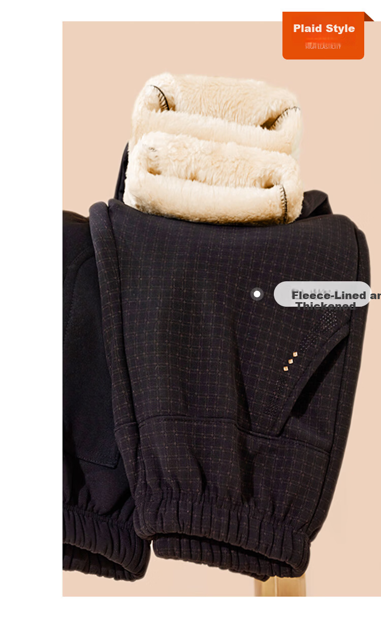 Pastel Windproof Thickened Fleece-Lined Winter Tapered Pants Elastic High Waist Middle-Aged and Elderly Mom Black L 22