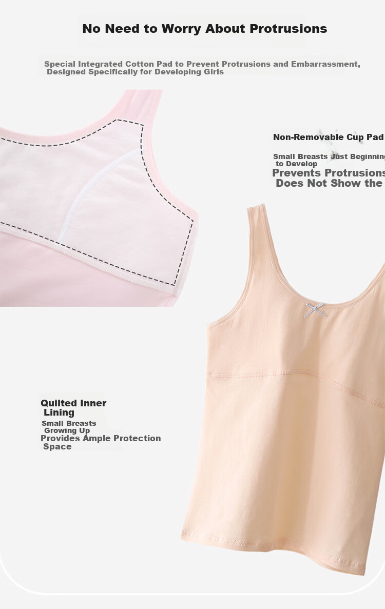 GUJIN Girls' Developmental Cotton Vest, Lightweight Breathable Thin Cotton Undershirt for Elementary School Girls, Anti-Bulge Innerwear, 2-Pack 7