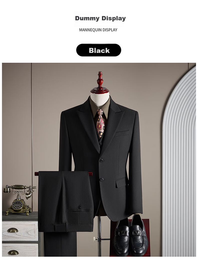 ROMON Men's Business Slim Fit Suit Jacket Formal Wedding Groom Navy Blue L 19