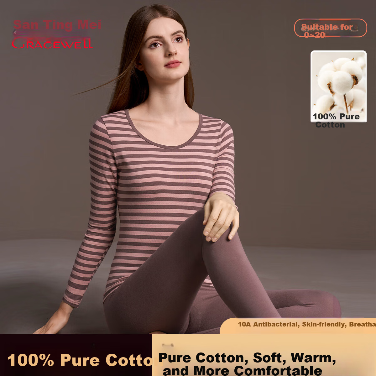 Tingmei 100% Pure Cotton Thermal Set Women's Underwear Autumn Top and Bottom 10A Antibacterial Base Layer Thin Spring Style