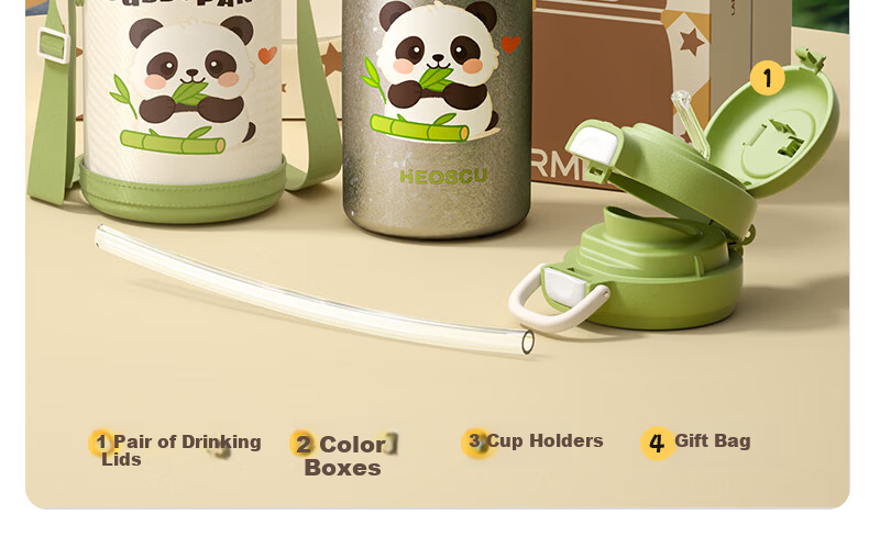 HEOSCU Children's Titanium Insulated Straw Water Bottle for Boys and Girls, Primary School Titanium Water Flask, Kindergarten Dual-Use 14