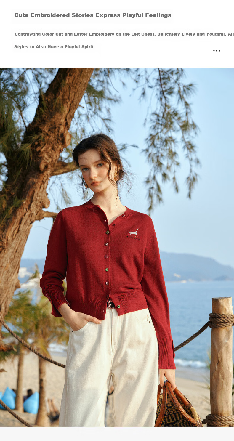 Olrain New Year Red Sweater Women Spring Simple Small Embroidery Knitwear Zodiac Year Top Red S 9