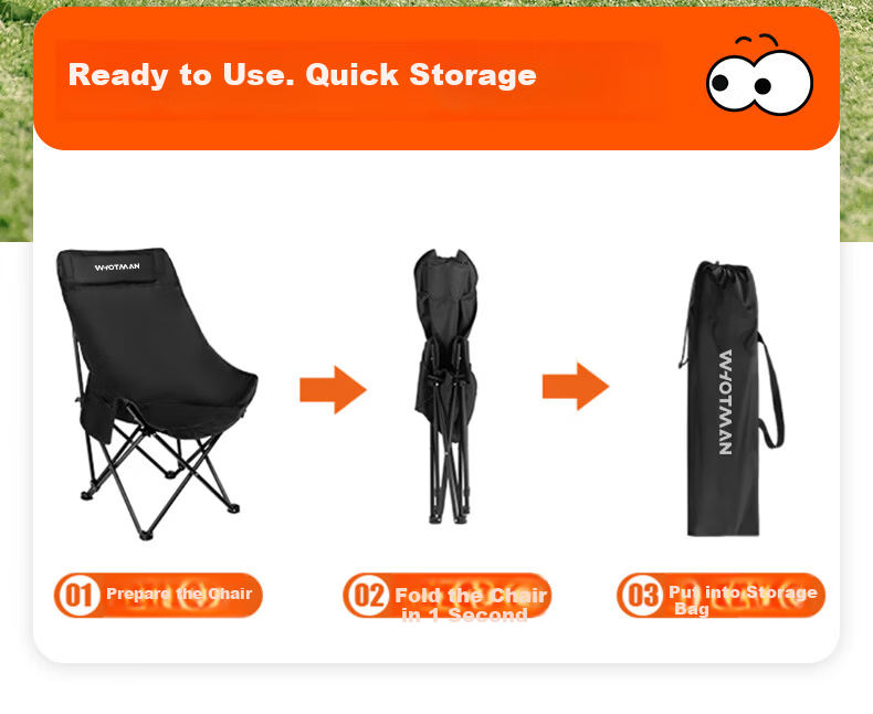 Whotman Outdoor High-Back Moon Chair Set Camping Portable Folding Table and Chairs 5-Piece Set (Black) 78956 14