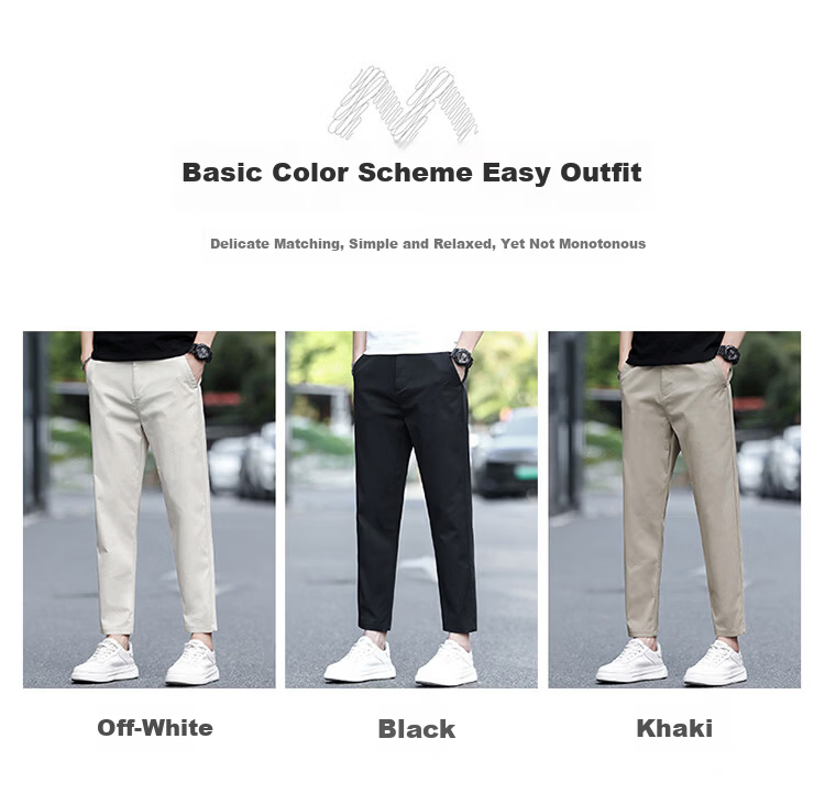 MARK FAIRWHALE Men's Summer Thin Slim Fit Cropped Pants Business Casual Tapered Trousers Trendy Versatile Long Pants 2
