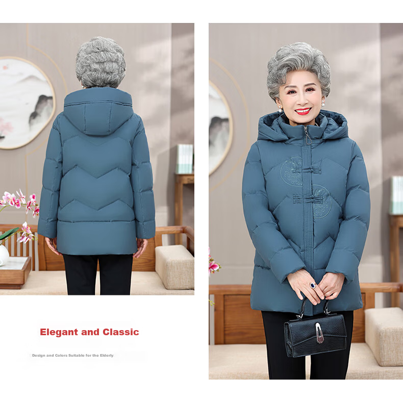 Yalu Mom Down Jacket Winter 2026 New Short Hooded Thick Warm Coat for Middle-aged and Elderly Women Grandma Outerwear 14