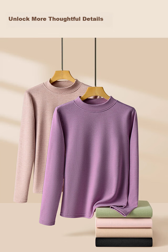 XUEXIMAN Women's Thermal Underwear Autumn Winter Middle-aged and Elderly Wool Silk 10A Antibacterial Warm Set Mid-neck Top and Bottom 16
