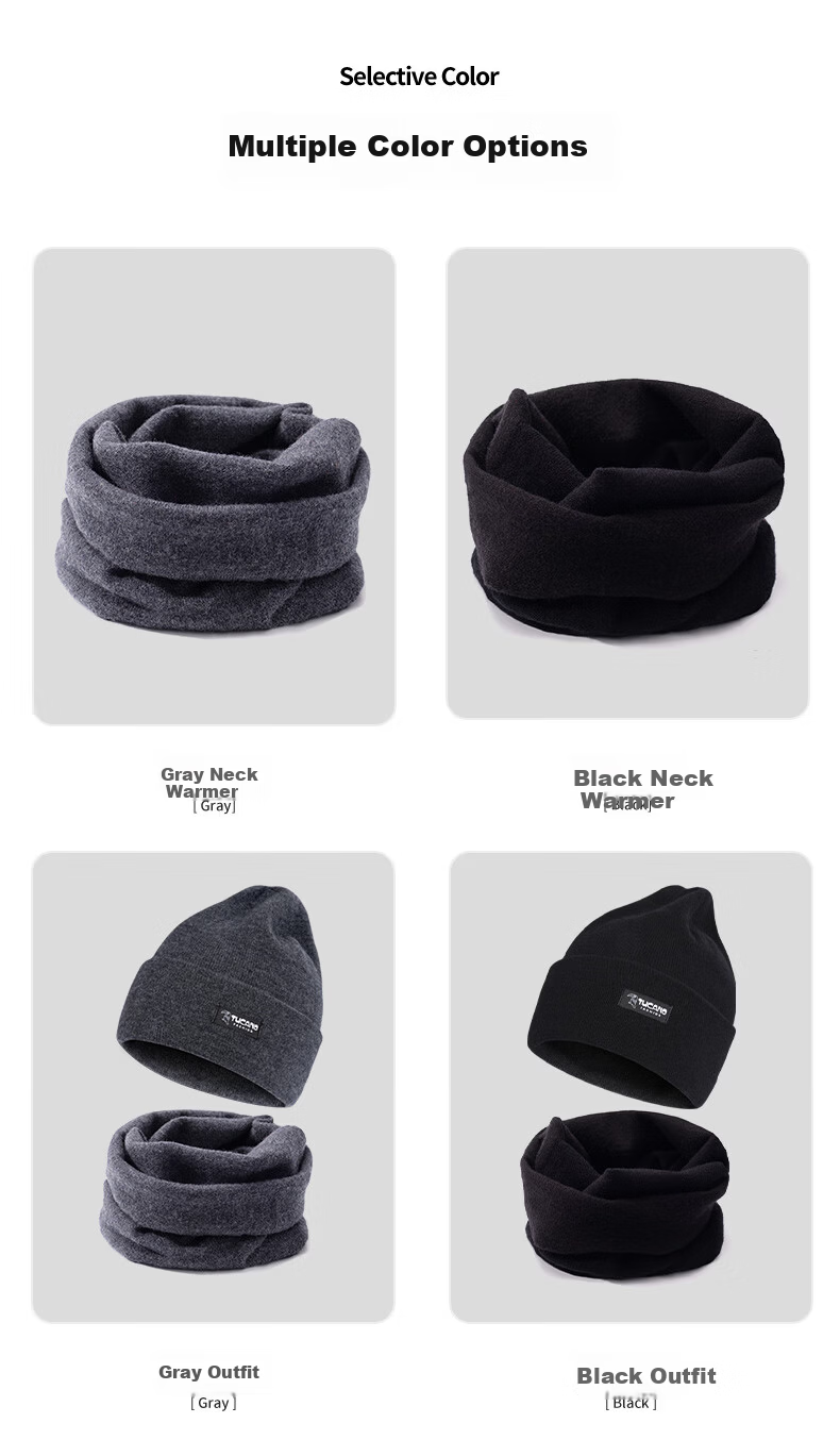 TUCANO Pure Wool Men's Hat and Scarf Set, Winter Outdoor Cycling Sports Warm Cold-Resistant Knit Hat and Scarf for Men 15