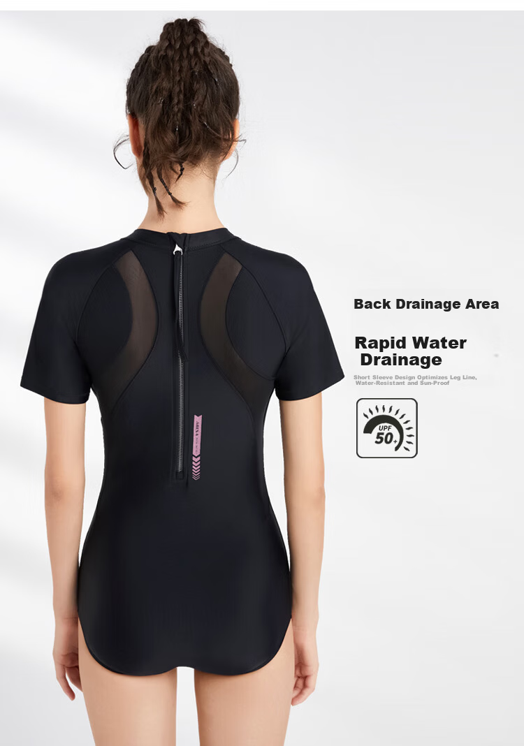 Arena One-Piece Swimsuit for Women with Short Sleeves And Triangle Design, Tummy Control, Slimming Effect, Leg-Lengthening, Suitable for Hot Springs, Swimming, Chlorine-Resistant, Sun Protection Swimwear 8