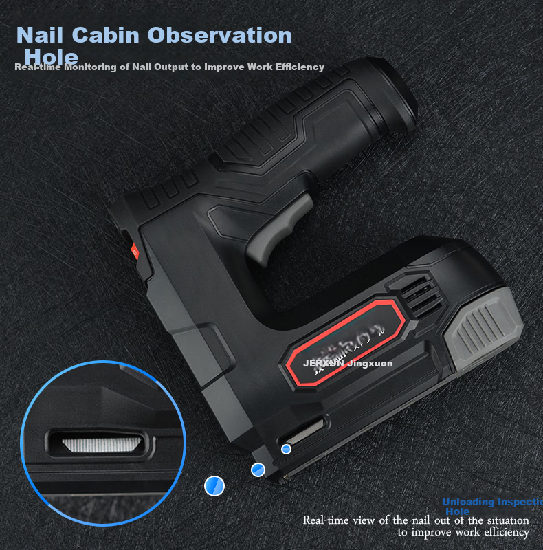 JERXUN Wireless Electric Nail Gun Cordless Brad Nailer Woodworking Staple Gun Household Door Frame Nail Gun Oil Painting Frame Stapler 9