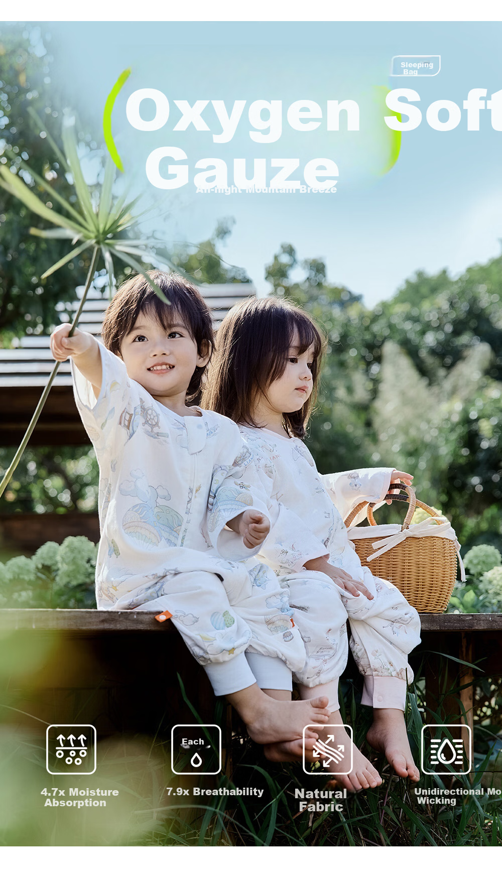 Liangliang Baby Sleeping Bag Bamboo Cotton Gauze Air-Conditioned Room Anti-Kick Quilt for Babies and Children Front 4 Back 2 Fantasy 110/56 2