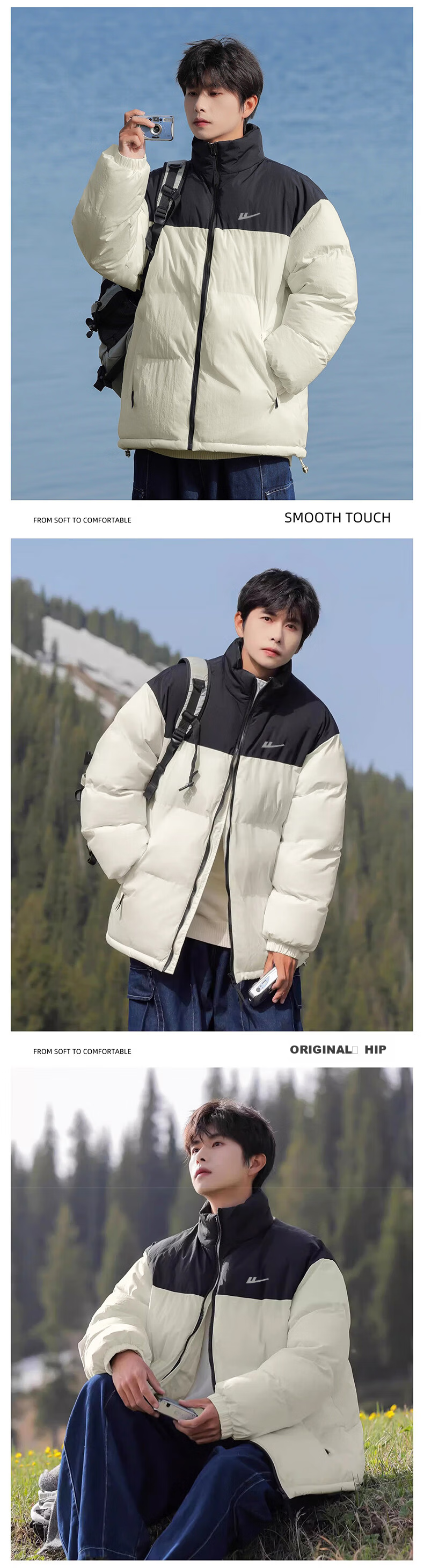 Warrior Men's Cotton Padded Outdoor Stand Collar Windproof and Cold-Resistant Puffer Jacket, Warm Fleece-Lined Thickened Coat for Men 8