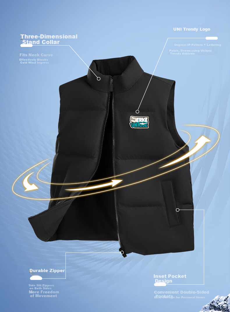 ERKE Kids Unisex Children's Winter Warm Sleeveless Waterproof Breathable Vest Jacket Black 170 6