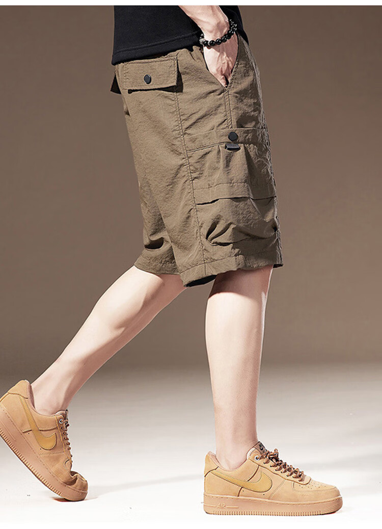 JEEP Men's Summer Ice Silk Cargo Casual Shorts Loose Fit Outdoor Knee-Length Pants Coffee 3XL 13