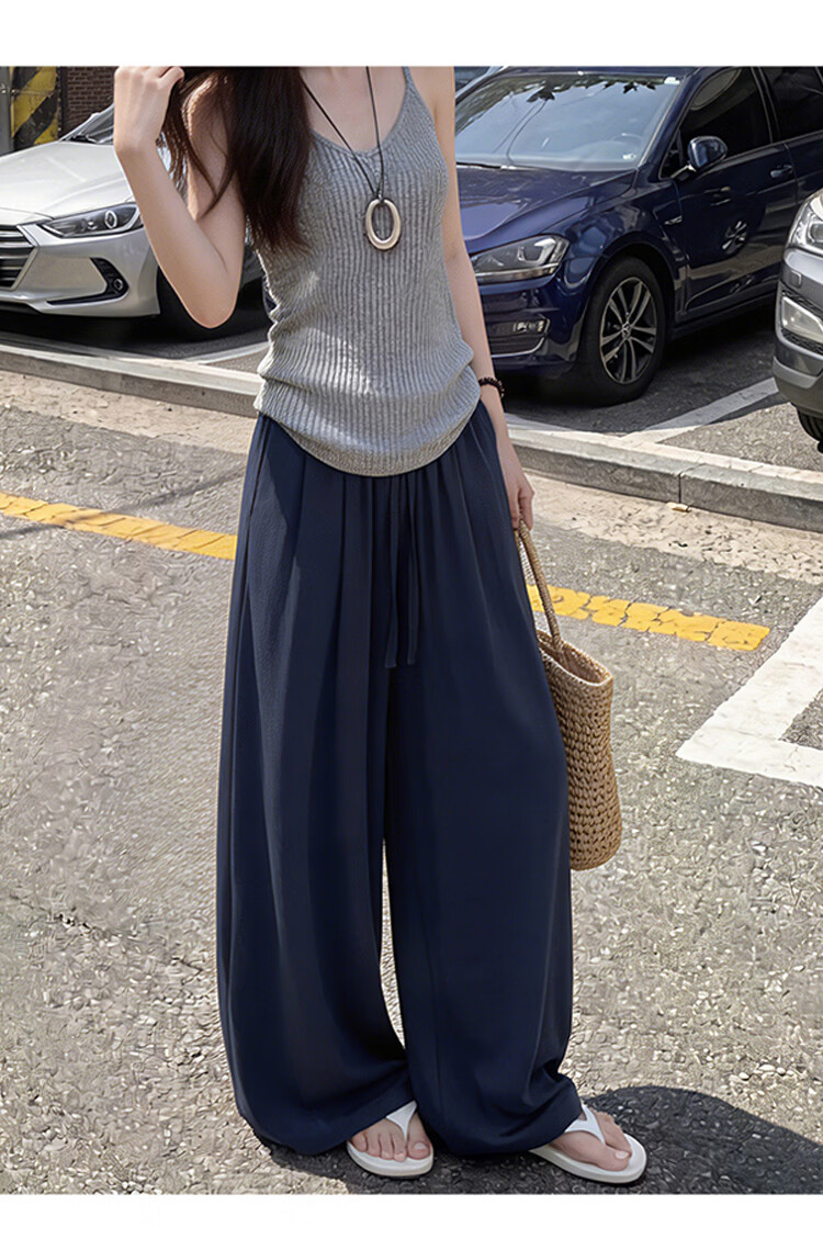 Free Style Linen Wide-Leg Pants for Women Summer Thin 2026 New High Waist Slim Loose Draped Ice Silk Casual Curved Balloon Pants 20