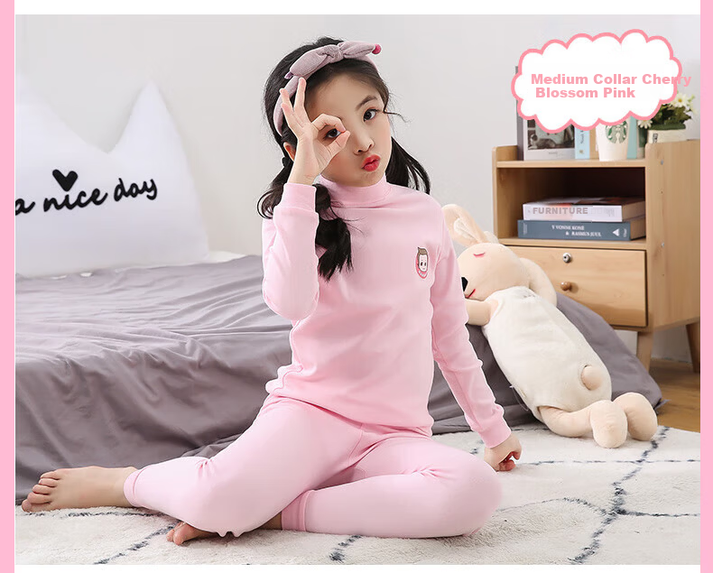 Hengyuanxiang Children's Autumn Cotton Thermal Underwear Set for Girls, Thin Warm Long Johns, Student Autumn Cotton Base Layer Shirt 25