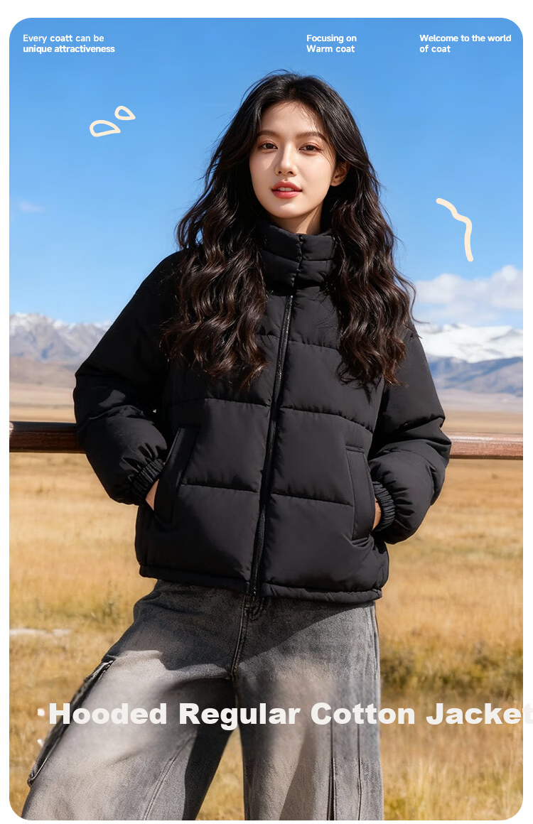 Baleno Women's Hooded Cotton Padded Jacket 2026 Winter Thickened Warm Casual Fashion Commuter Petite Outfit Coat 2