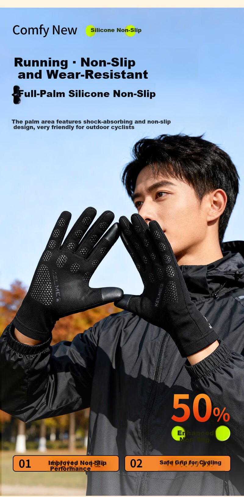KELME Winter Outdoor Running Cycling Gloves Unisex Warm Fleece Lined Cold Resistant Bicycle Football Training Gloves 8