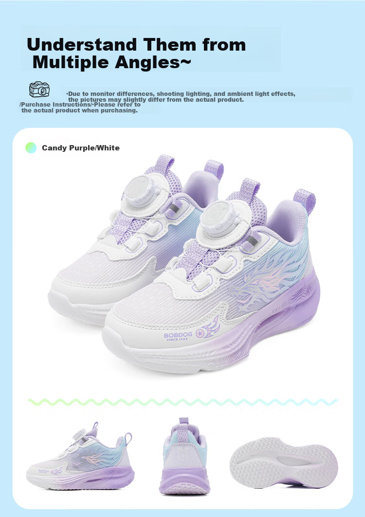 BOBDOG Kids Girls Spring Trendy Running Shoes Comfortable Casual Children's Sports Shoes 102561015 Candy Purple/White Size 36 6