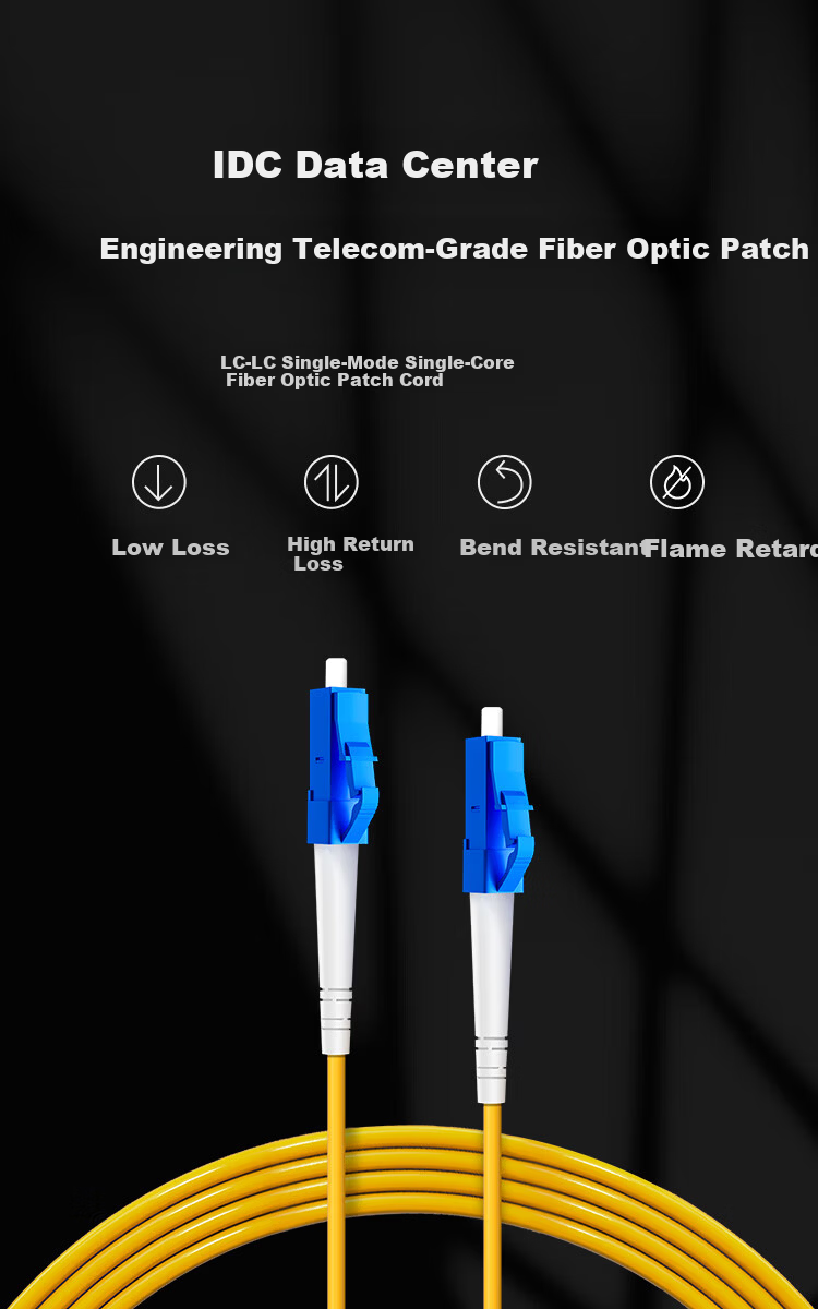 BYNET Telecom Grade Fiber Optic Patch Cord LC-LC (UPC) Single Mode Simplex Extension Transceiver Pigtail 2.0mm 1 Meter 1