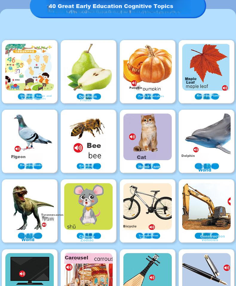 Lifang Talking Early Education Audio Book 0-9 Years Old Baby Reading Pen Sound Book Children's Birthday Gift for Boys and Girls 8