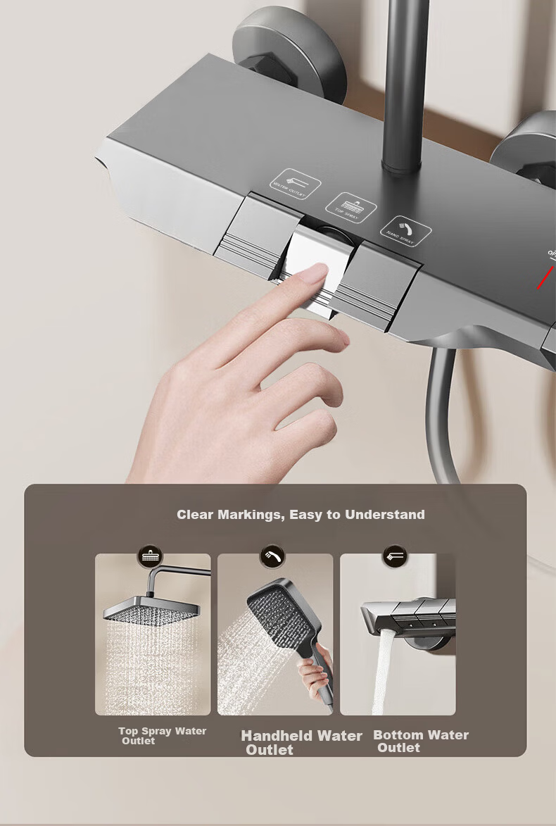 Vanward Shower Set Complete Bathroom Shower Head High Pressure Thickened Main Body Piano Key 52 9