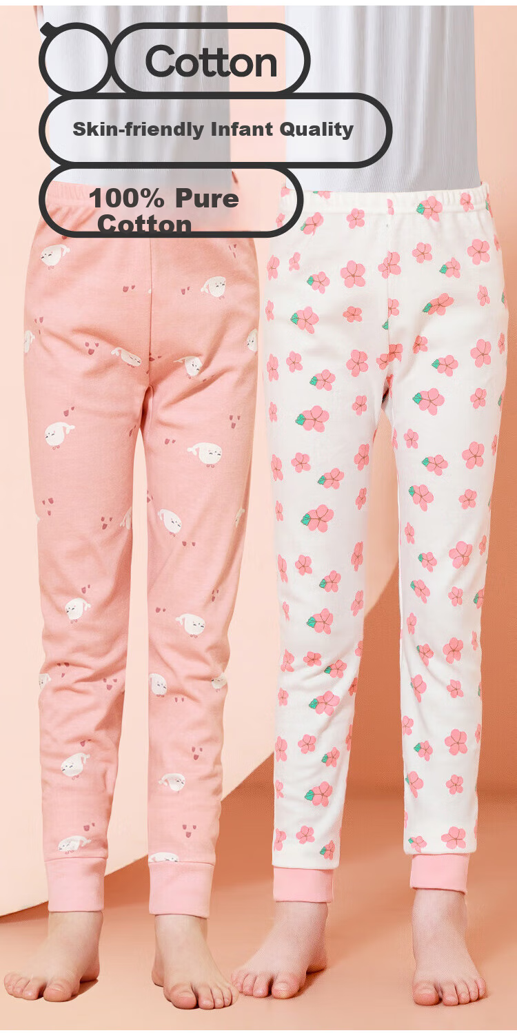 Caiyue Girls' 100% Cotton Thermal Autumn Pants, Children's Warm Cotton Long Johns, Full Cotton Sleepwear for Kids 2
