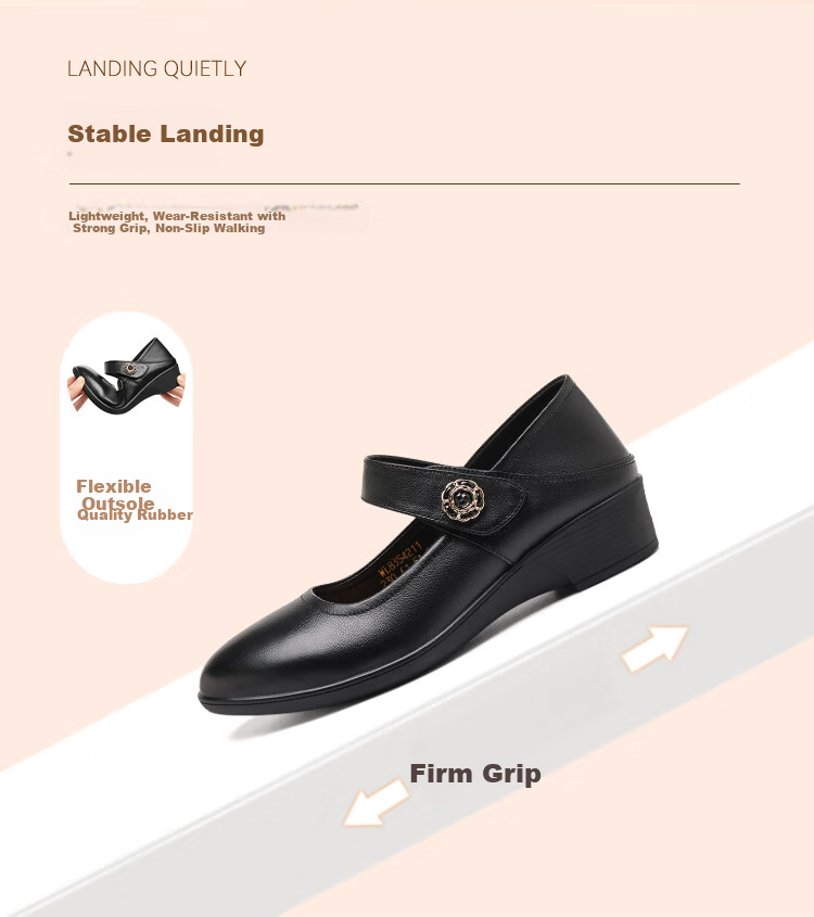 Red Dragonfly Women's Lightweight Low-Cut Leather Mary Jane Soft Sole Dual-Wear Flats WLB354211 Black Size 38 5