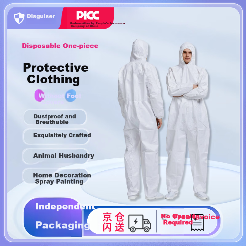 Disguiser Disposable Protective Non-Woven Coverall with Hood Dustproof Isolation Suit for Farming Spray Paint Oil Resistant Full Body Workwear XL (170-175) White Hooded Without Foot Covers