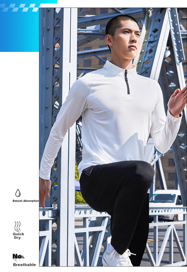 BURUITE Men's Sports T-Shirt Spring and Autumn Quick-Dry Long Sleeve Running Cycling Fitness Training Half-Zip Sweatshirt 11
