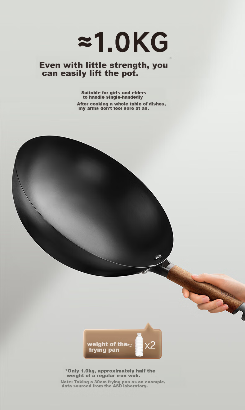 ASD 32cm Titanium Iron Non-Stick Wok with Fluorine-Free Coating for Gas Stove, Suitable for 4-6 People 13