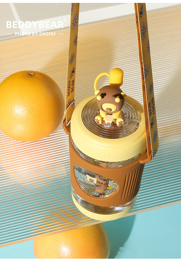 BEDDYBEAR Kids Water Bottle Summer Plastic Cup High Temperature Resistant Kindergarten Straw Cup Cold Brew Straw Cup 550ML Cow Pattern 10