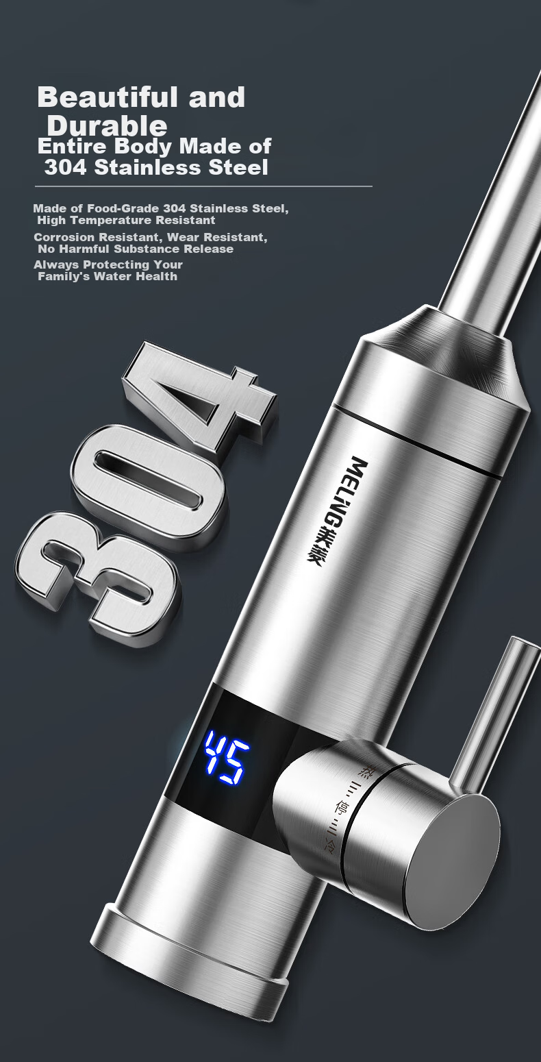 MeiLing Electric Instant Hot Water Faucet Variable Frequency Constant Temperature Stainless Steel Body Kitchen Fast Heating Small Kitchen Treasure Hot and Cold Dual-use Electric Water Heater Bottom In 4
