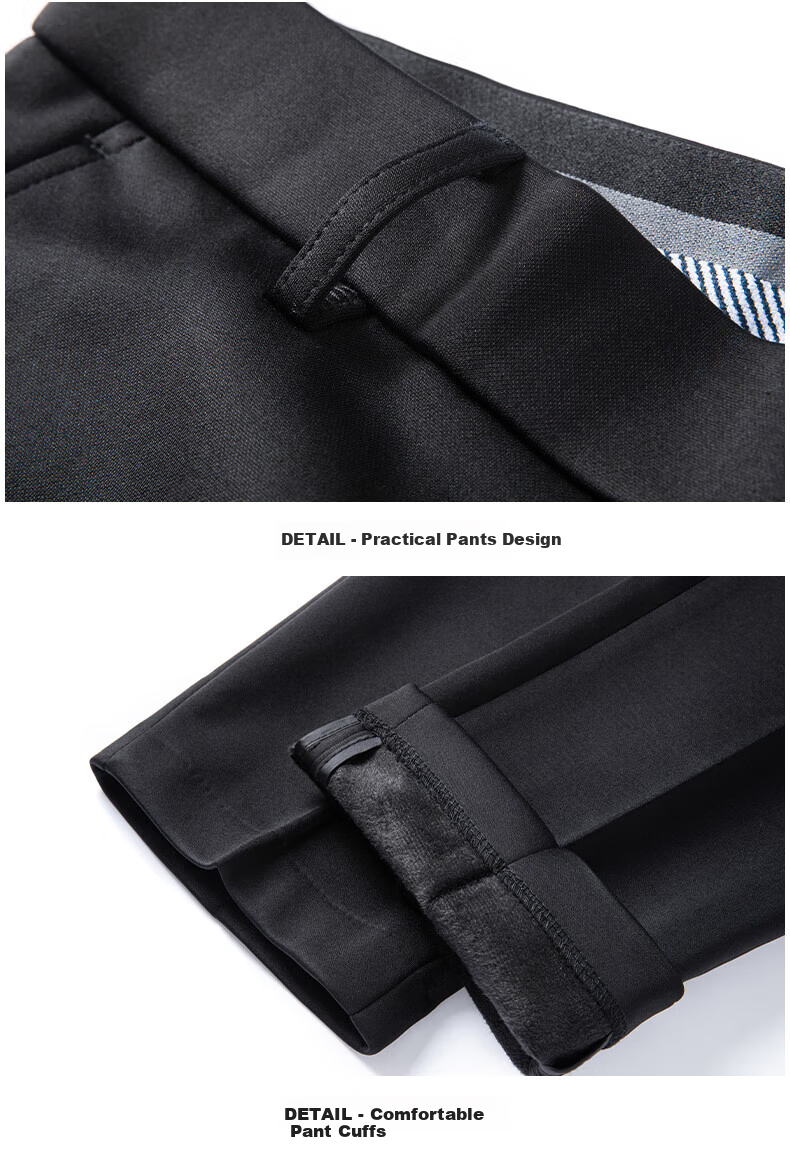 ROMON Fleece-Lined Thickened Wrinkle-Resistant Non-Iron Men's Stretch Work Pants Business Suit Straight-Leg Casual Pants for Dad 21