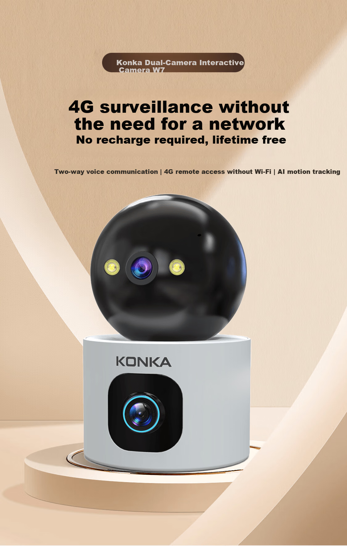 Konka Wireless Home Security Camera Indoor HD Two-Way Video Call Remote Mobile Monitoring 360-Degree Panoramic Night Vision Voice Intercom 2