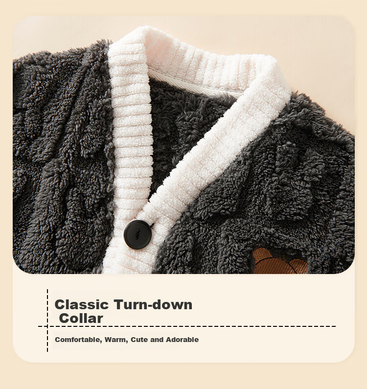 LangSha Fleece-Lined Thickened Flannel Children's Pajama Set Autumn Winter Boys Sleepwear Warm Clothes 21