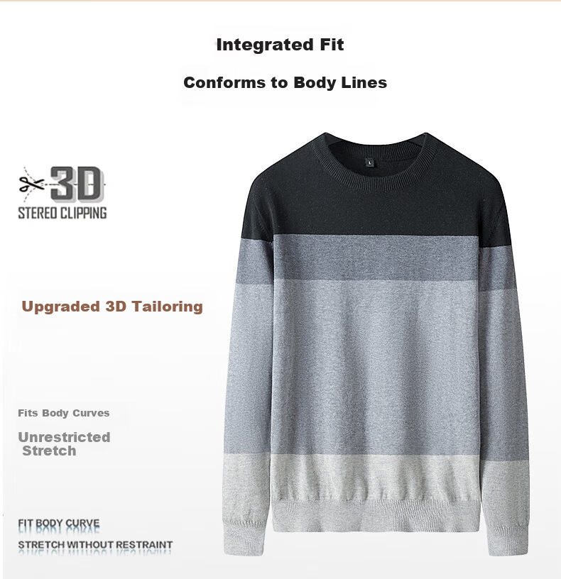 Jeanswest Men's Autumn Winter Knitted Pullover Colorblock Thickened Pure Cotton Warm Crew Neck Sweater in Qiji Red 1