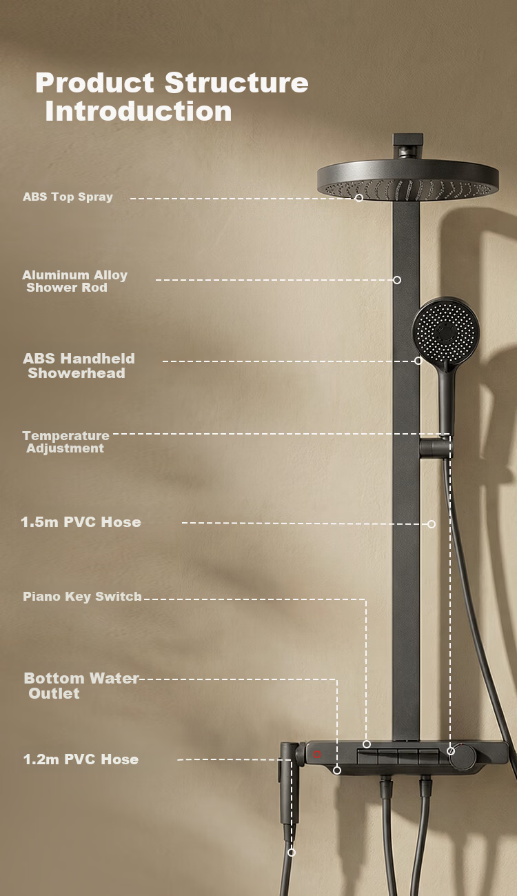 JD Original White Moonlight Shower Set, All-Copper, Cream White, with Large Storage Shelf And Square Tube Spray Gu 14