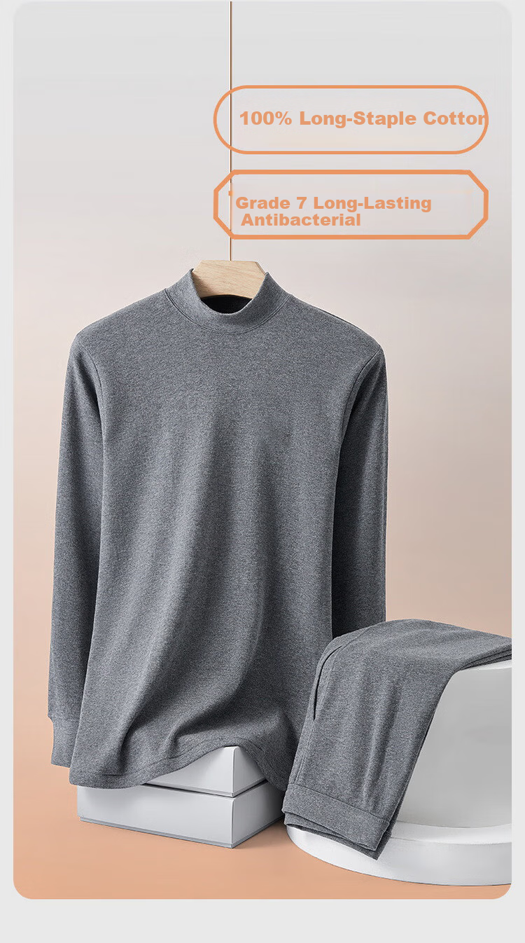 LangSha Men's Single Autumn Cotton Thermal Underwear 26 Autumn Winter New 7A Antibacterial Mite-Resistant Pure Cotton Innerwear Base Layer Shirt 2